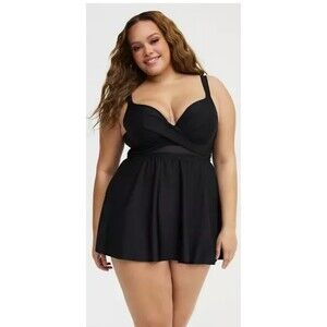 Torrid Black Swim Dress Wrap Front Mesh Underwire With Brief Size 5 26/28